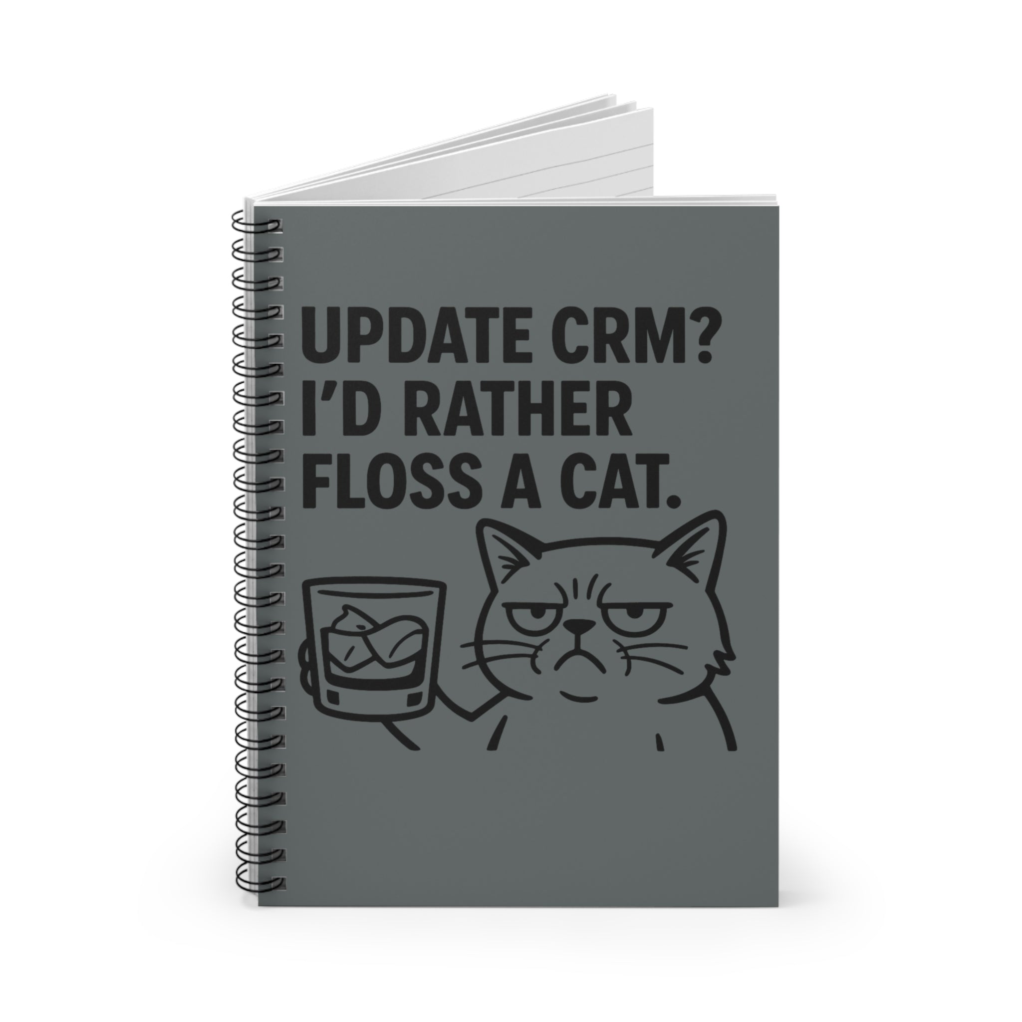 Funny Cat Spiral Notebook - I'd Rather Floss a Cat, Cute Journal for Cat Lovers, Office Supplies, Gift for Pet Parents, Desk Accessories