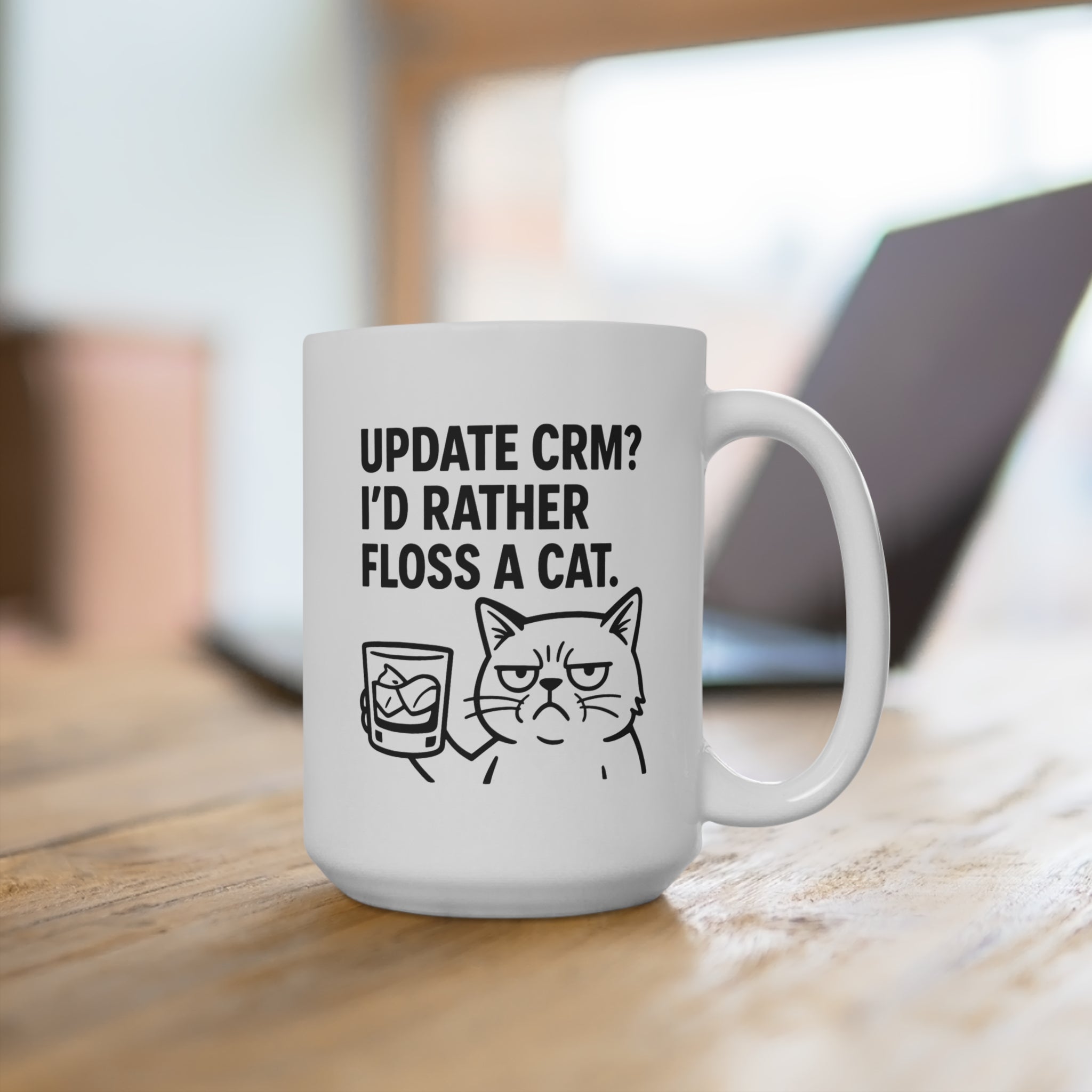 “Update CRM? I’d Rather Floss a Cat” Mug, Office Humor Gift, Cat Lover Present, Quirky Drinkware, Unique Tea Mug